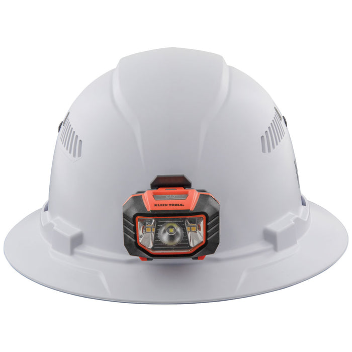 Klein Tools Hard Hat, Vented, Full Brim with Headlamp, White, Model 60407*