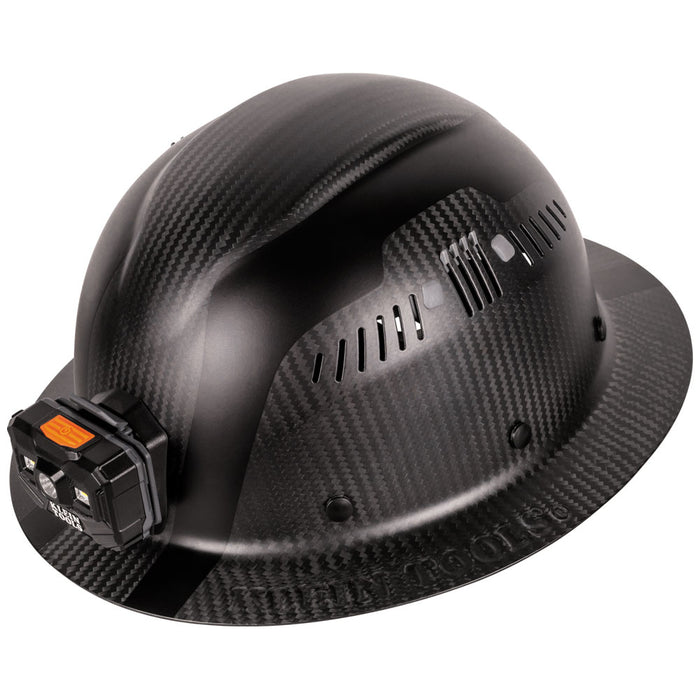 Klein Tools TITAN Carbon Fiber Vented Full Brim Hard Hat, Class C with Headlamp, Model 60512*