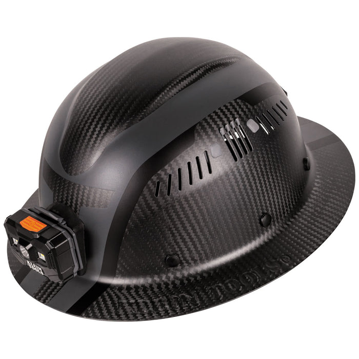 Klein Tools SPARTAN Carbon Fiber Vented Full Brim Hard Hat, Class C with Headlamp, Model 60514