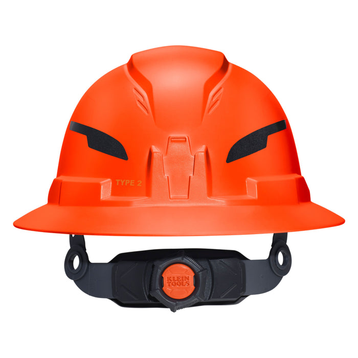 Klein Tools Class E Type-2 Hard Hat, Non-Vented Full Brim Style with Strap, Orange