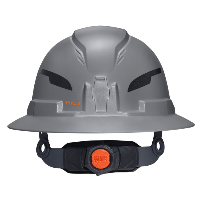 Klein Tools Class E Type-2 Hard Hat, Non-Vented Full Brim Style with Strap, Gray