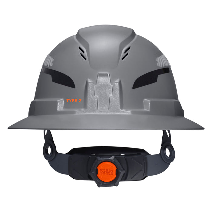 Klein Tools Class C Type-2 Hard Hat, Vented Full Brim with Strap, Gray