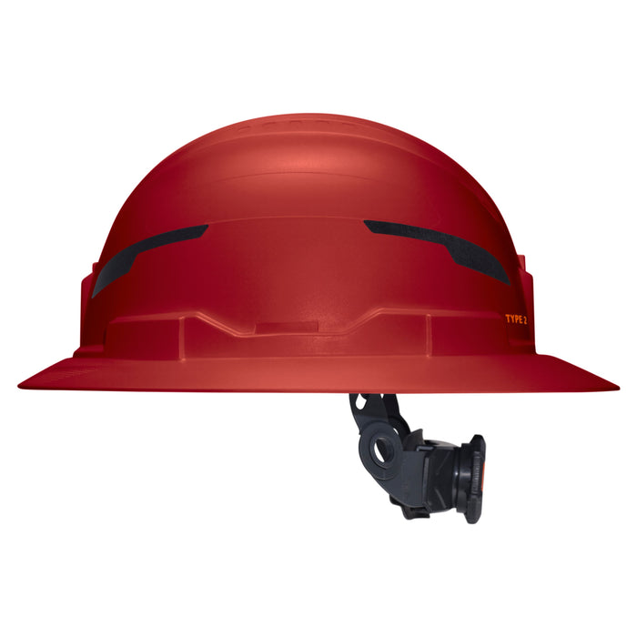 Klein Tools Class E Type-2 Hard Hat, Non-Vented Full Brim Style with Strap, Red