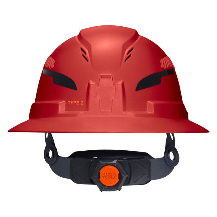 Klein Tools Class C Type-2 Hard Hat, Vented Full Brim with Strap, Red