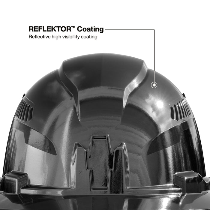 Klein Tools Hard Hat, REFLEKTOR Black Chrome, Vented Full Brim, Class C, Headlamp