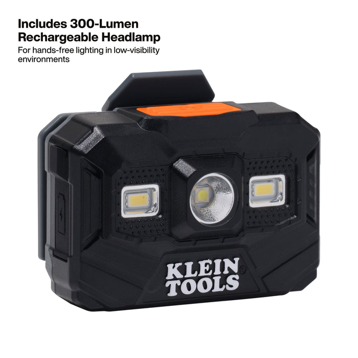 Klein Tools Hard Hat, REFLEKTOR Black Chrome, Vented Full Brim, Class C, Headlamp