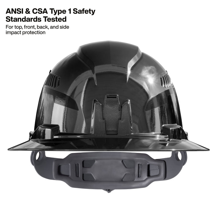 Klein Tools Hard Hat, REFLEKTOR Black Chrome, Vented Full Brim, Class C, Headlamp