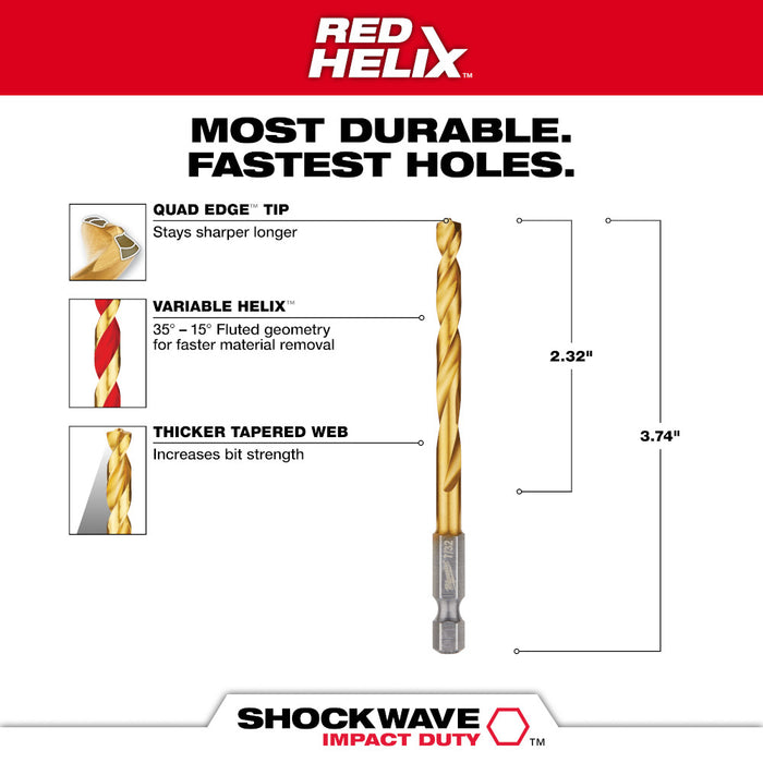Milwaukee 7/32" SHOCKWAVE™ Impact Duty RED HELIX™ Titanium Drill Bit