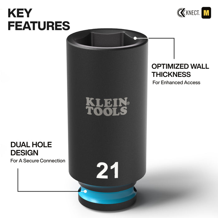 Klein Tools KNECT Deep-Well 3/8-Inch Drive Impact Socket Set, Metric, 9-Piece
