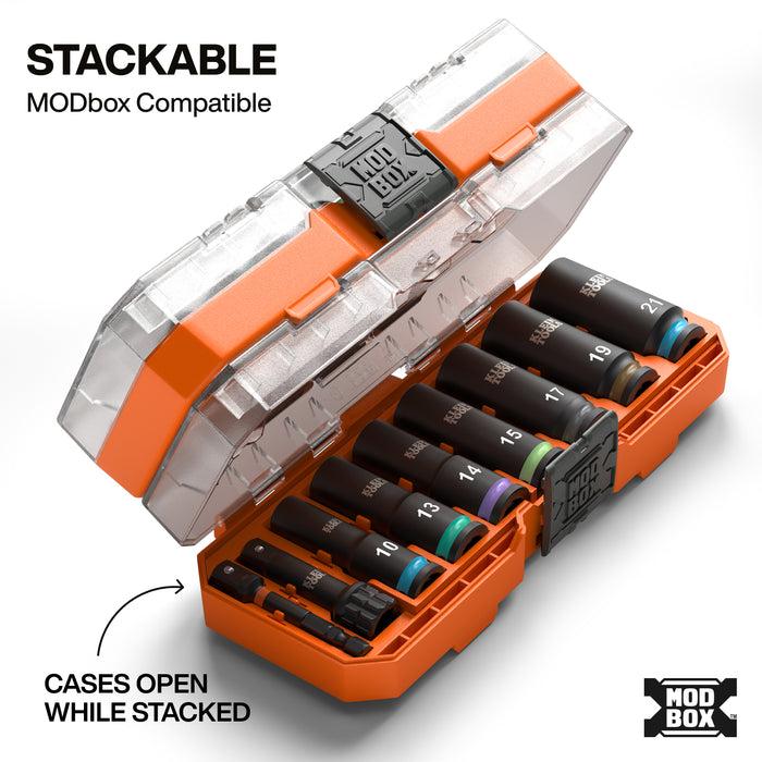 Klein Tools KNECT Deep-Well 3/8-Inch Drive Impact Socket Set, Metric, 9-Piece