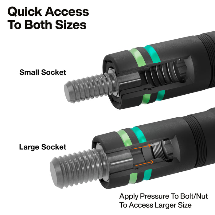 Klein Tools Quad-4 Heavy-Duty Impact Flip Socket, Metric, 6-1/2-Inch Shaft, 2-Piece