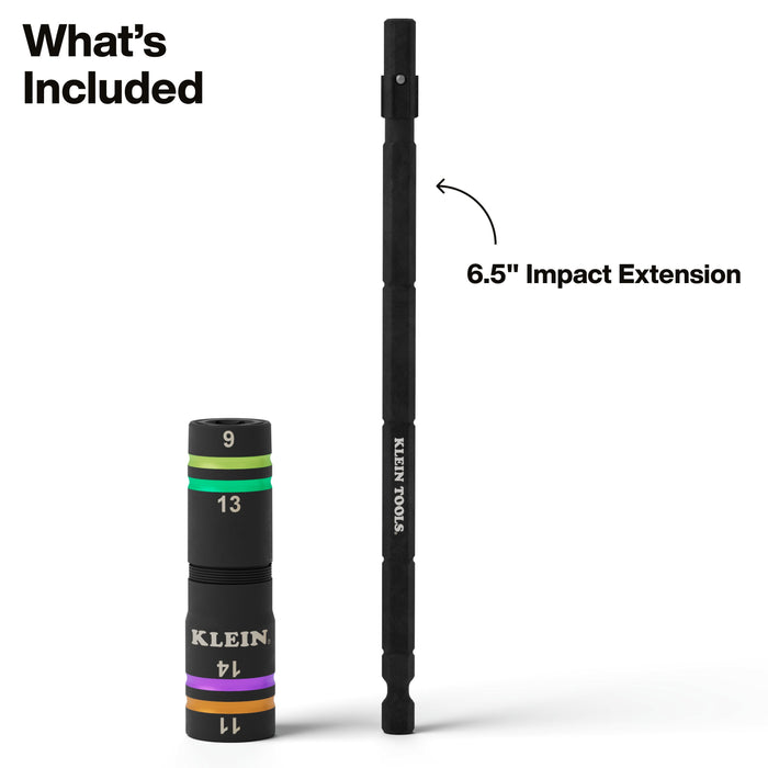 Klein Tools Quad-4 Heavy-Duty Impact Flip Socket, Metric, 6-1/2-Inch Shaft, 2-Piece