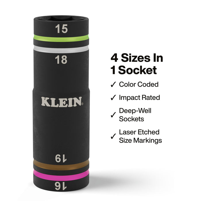 Klein Tools KNECT Quad-4 Heavy-Duty Impact Flip Socket, Metric, 2-Piece