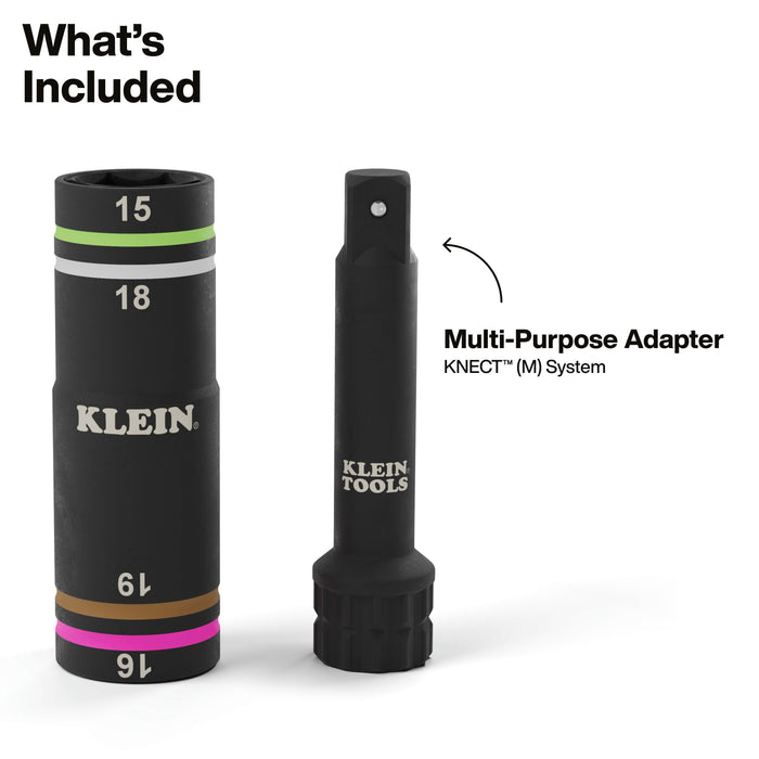 Klein Tools KNECT Quad-4 Heavy-Duty Impact Flip Socket, Metric, 2-Piece