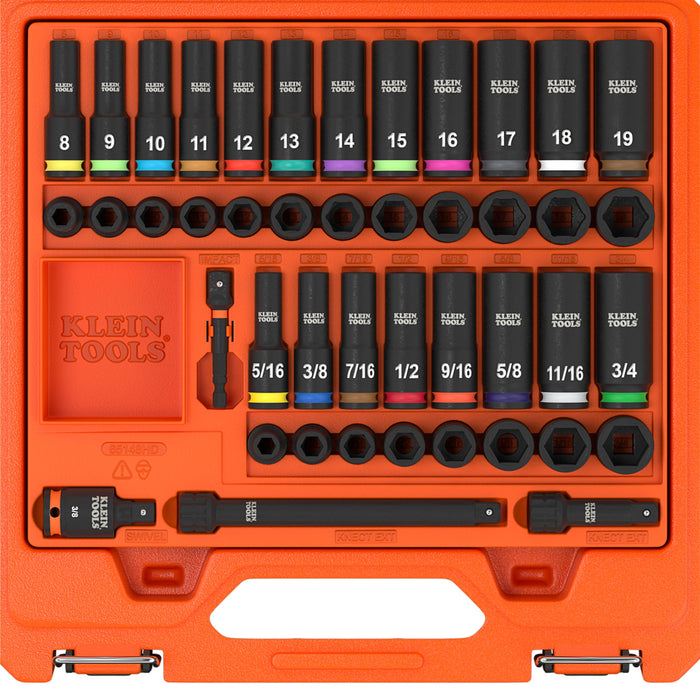 Klein Tools KNECT 3/8-Inch Deep and Shallow Impact Socket Set, SAE/Metric, 44-Piece