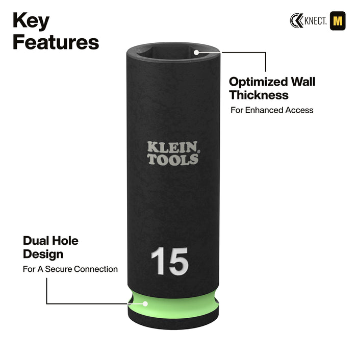 Klein Tools KNECT 3/8-Inch Deep and Shallow Impact Socket Set, SAE/Metric, 44-Piece