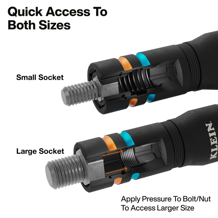Klein Tools Quad-4 Heavy-Duty Impact Flip Socket, Metric, 3-1/2-Inch Shaft, 2-Piece
