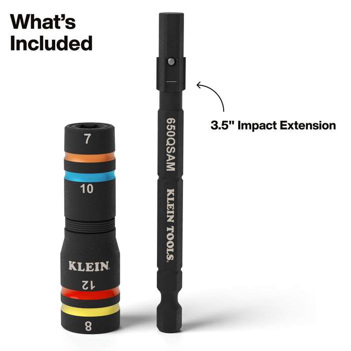 Klein Tools Quad-4 Heavy-Duty Impact Flip Socket, Metric, 3-1/2-Inch Shaft, 2-Piece