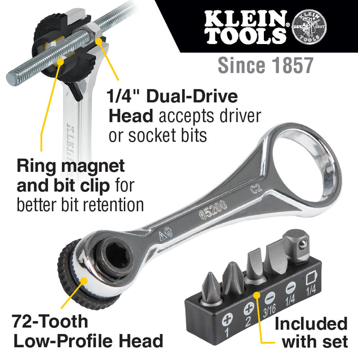 Klein Tools Flip Socket, Mini Ratchet and Multi-Bit Driver Set, 3-Piece, Model 85515HD*