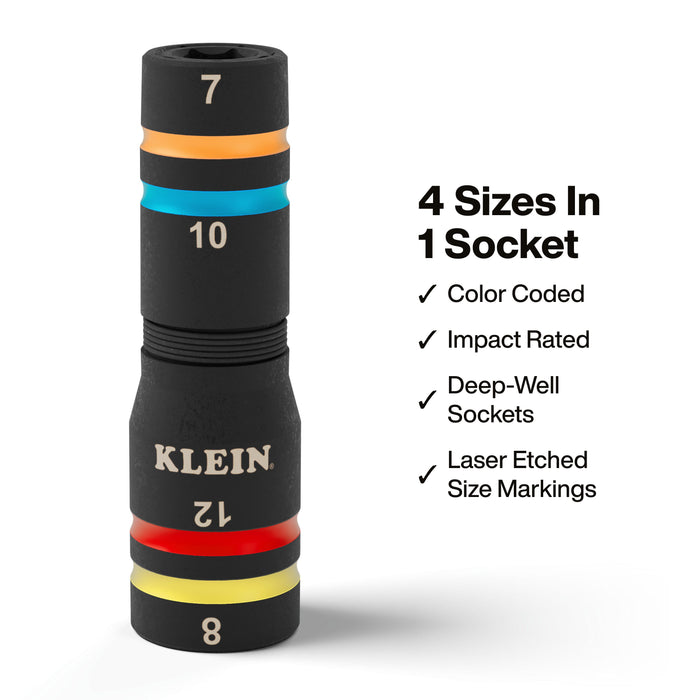 Klein Tools Quad-8 Heavy-Duty Impact Flip Sockets, Metric, 3-Piece