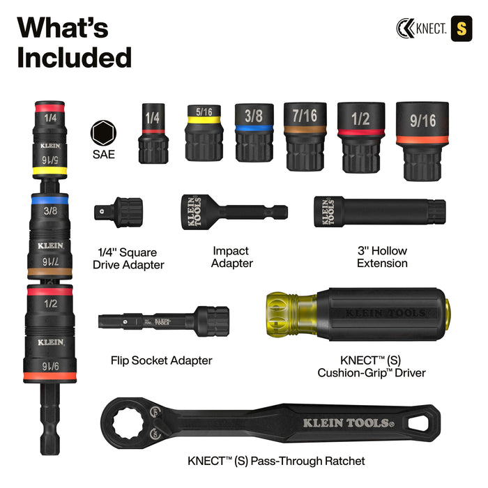 Klein Tools KNECT Pass-Through and Flip Socket Starter Set, SAE, 23-Piece