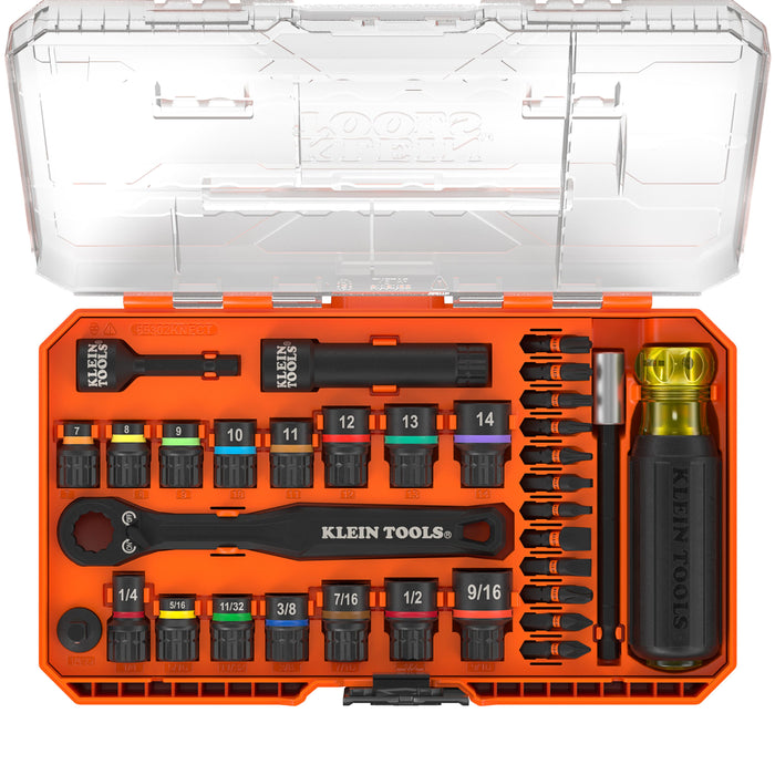 Klein Tools KNECT Pass-Through and Impact Socket Set, SAE and Metric, 33-Piece