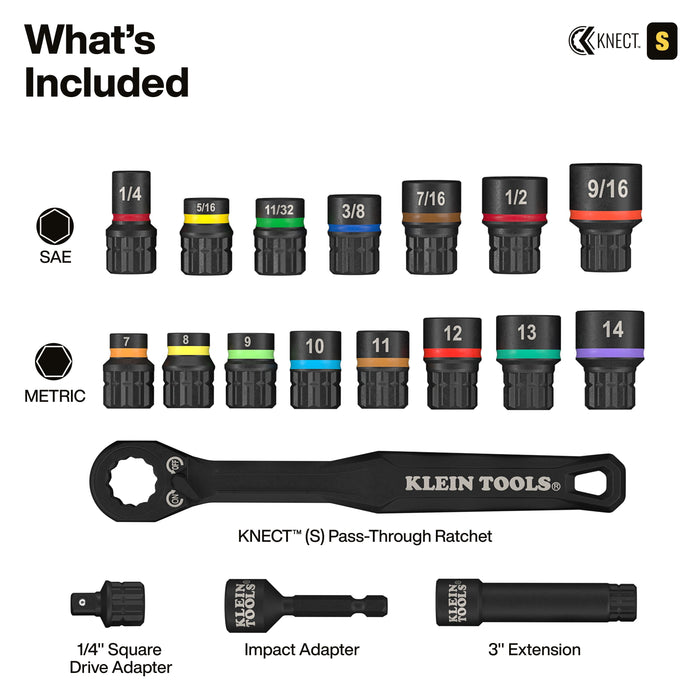 Klein Tools KNECT Pass-Through and Impact Socket Set, SAE and Metric, 33-Piece