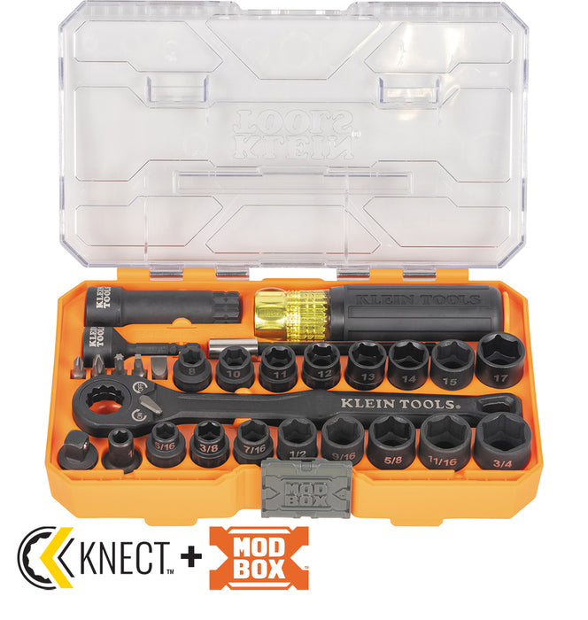 Klein Tools KNECT™ Essential Pass Through Impact Socket Set, SAE, Metric, 28-Piece