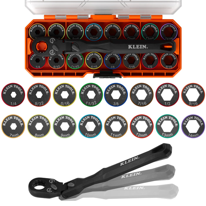 Klein Tools KNECT(TM) Ratcheting 17-in-1 Low-Profile Socket Wrench Set