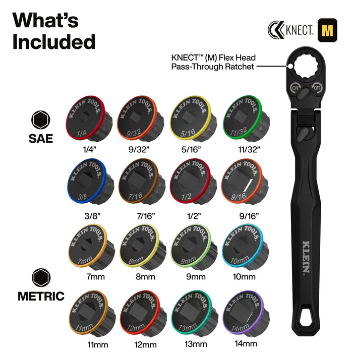 Klein Tools KNECT(TM) Ratcheting 17-in-1 Low-Profile Socket Wrench Set