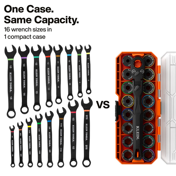 Klein Tools KNECT(TM) Ratcheting 17-in-1 Low-Profile Socket Wrench Set