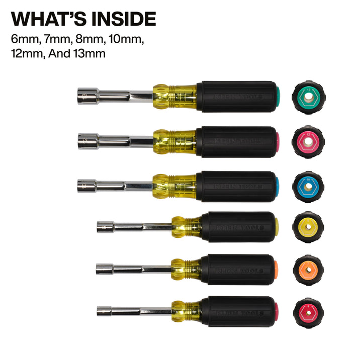 Klein Tools Metric Color-Coded Hollow-Shaft Heavy-Duty Nut Driver Set, 6-Piece