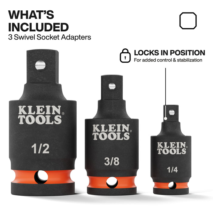 Klein Tools Impact Wrench Swivel Socket Adapter Set, 3-Piece