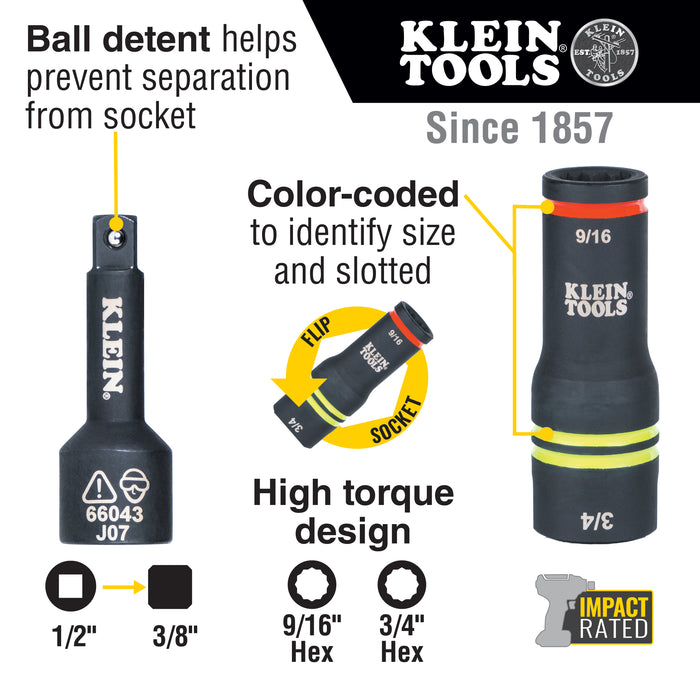 Klein Tools 3-in-1 Flip Impact Socket, Model 66044*