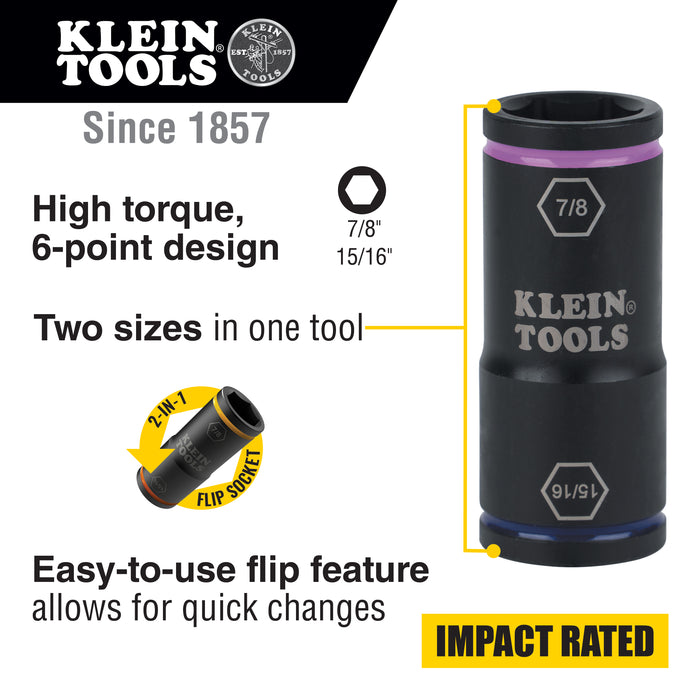 Klein Tools Flip Impact Socket, 15/16 and 7/8-Inch, Model 66073*