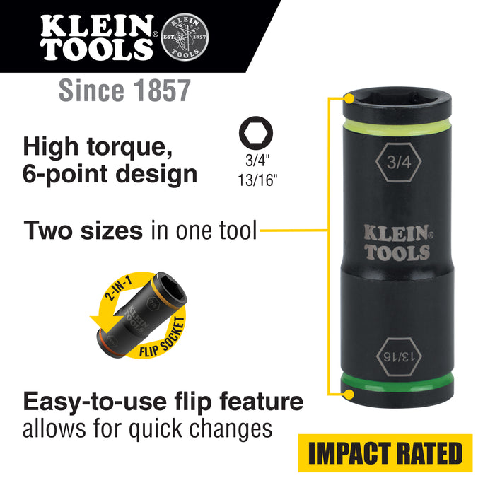 Klein Tools Flip Impact Socket, 3/4 and 13/16-Inch, Model 66074*