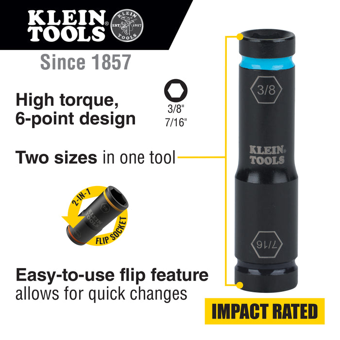 Klein Tools Flip Impact Socket, 7/16 and 3/8-Inch, Model 66077*