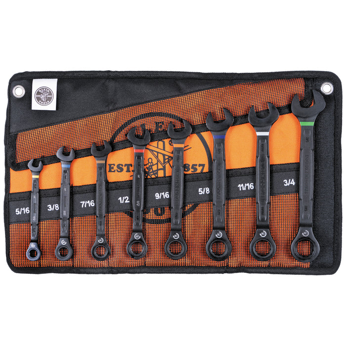 Klein Tools 90-Tooth Ratcheting Box Wrench Set, 8-Piece, SAE, Model 69408G