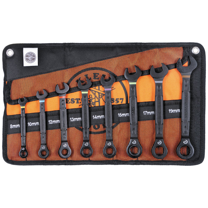 Klein Tools 90-Tooth Ratcheting Box Wrench Set, 8-Piece, Metric, Model 69408MG