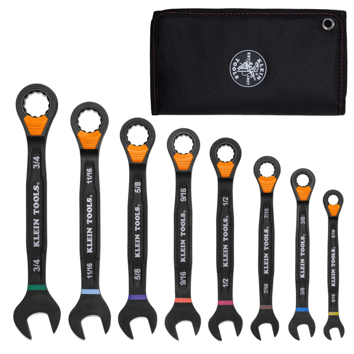 Klein Tools Ratcheting Combination Slide-Lock Wrench Set, SAE, 8-Piece