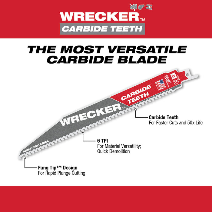 Milwaukee 12" 6 TPI WRECKER™ with Carbide Teeth SAWZALL® Blade for Multi-Material (1 PK)
