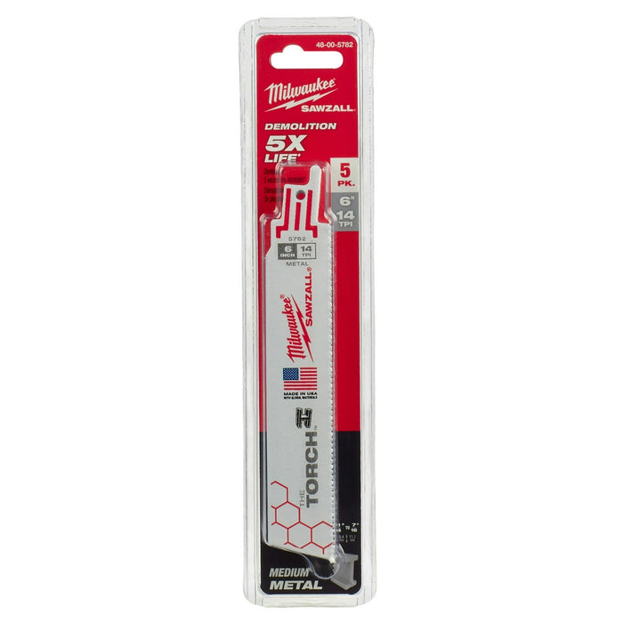 Milwaukee 6" 14 TPI TORCH™ SAWZALL® Blade for Medium Metal (5 PK)