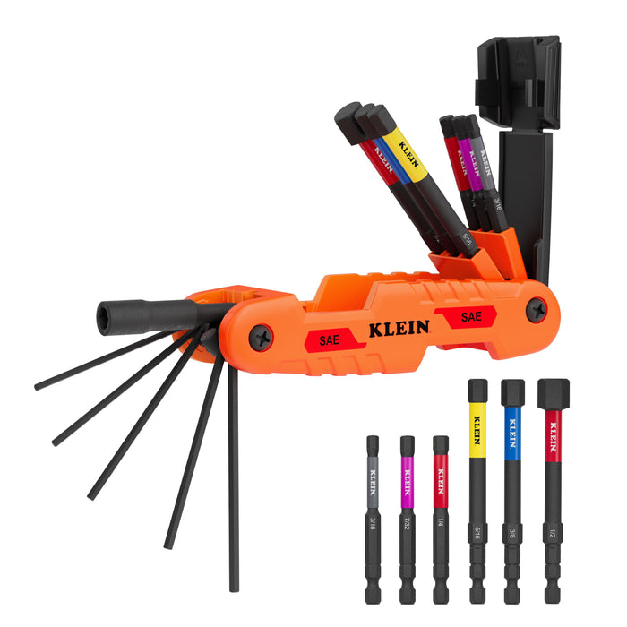 Klein Tools Extended Reach Impact Folding Hex Key Set, SAE
