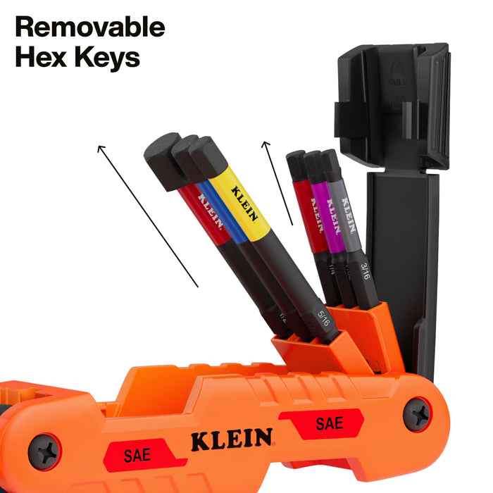 Klein Tools Extended Reach Impact Folding Hex Key Set, SAE