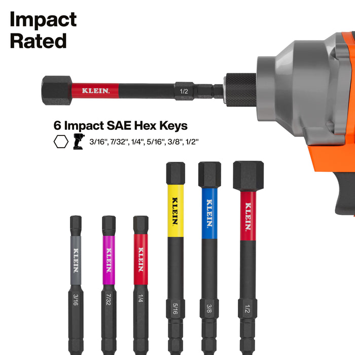 Klein Tools Extended Reach Impact Folding Hex Key Set, SAE