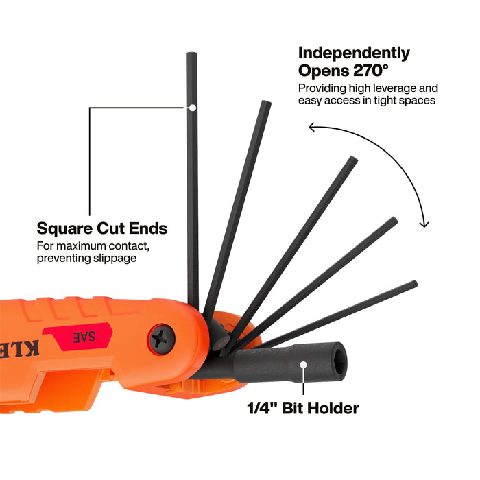 Klein Tools Extended Reach Impact Folding Hex Key Set, SAE