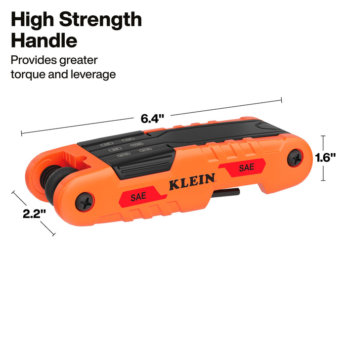 Klein Tools Extended Reach Impact Folding Hex Key Set, SAE