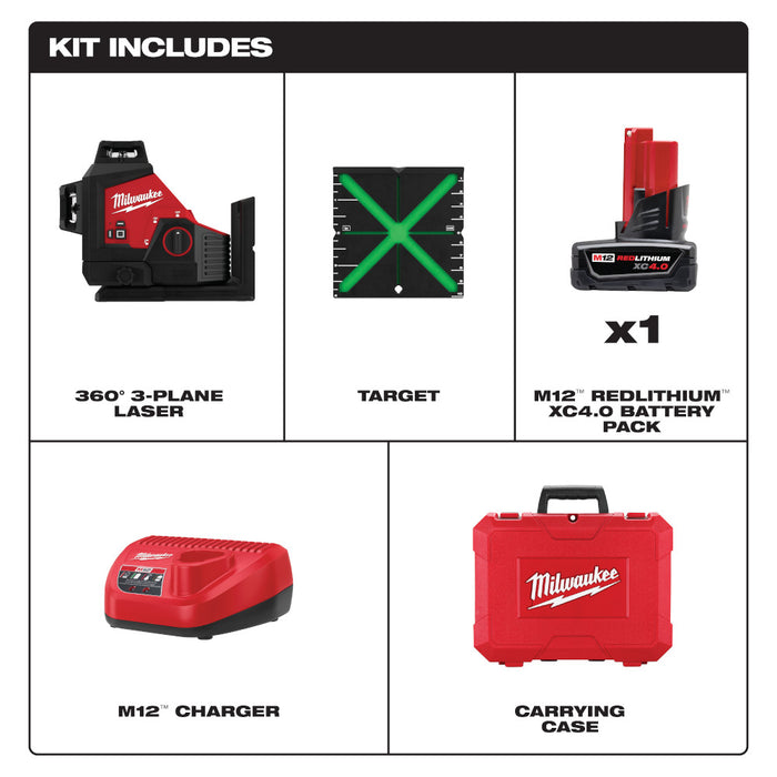 Milwaukee M12™ Green 360-Degree 3-Plane Laser Kit