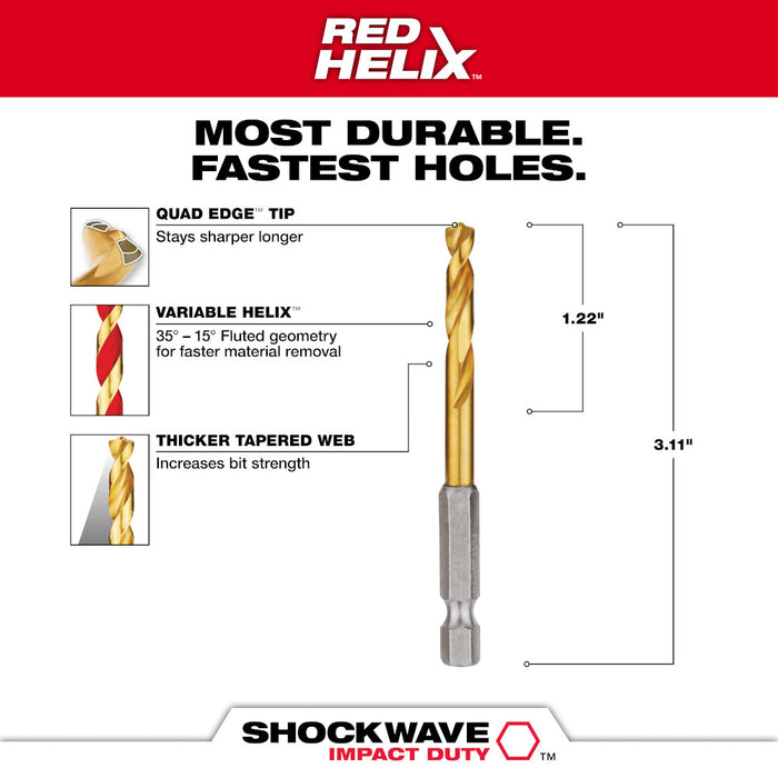 Milwaukee 13/64" SHOCKWAVE™ Impact Duty RED HELIX™ Titanium Drill Bit
