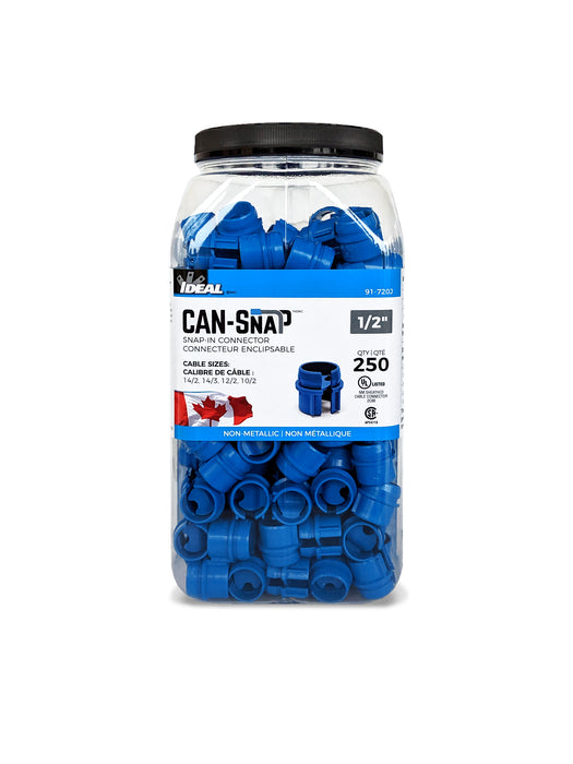 IDEAL Can-Snap Non-Metallic Snap-In Connectors 1/2" Fitting (Jar of 250), Model 91-720J